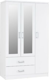 Charles 3 Door 2 Drawer Mirrored Wardrobe White-0