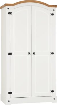 Corona 2 Door Wardrobe White/Distressed Waxed Pine-0