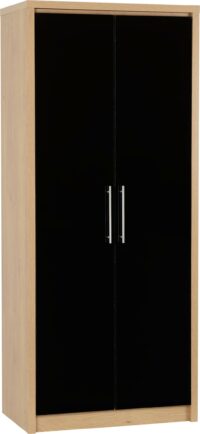 Seville 2 Door Wardrobe Black High Gloss/Light Oak Effect Veneer-0