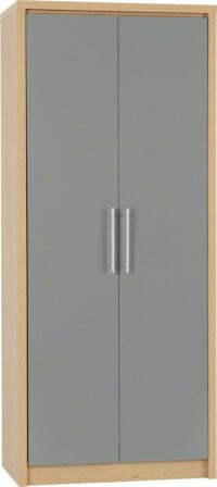 Seville 2 Door Wardrobe Grey High Gloss/Light Oak Effect Veneer-0