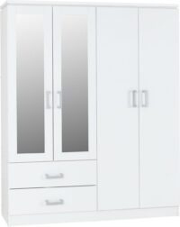 Charles 4 Door 2 Drawer Mirrored Wardrobe White-0