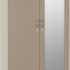 Nevada Mirrored 2 Door 1 Drawer Wardrobe Oyster Gloss/Light Oak Effect Veneer-0
