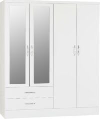 Nevada 4 Door 2 Drawer Mirrored Wardrobe White Gloss-0
