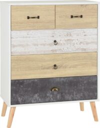 Nordic 3+2 Drawer Chest White/Distressed Effect-0