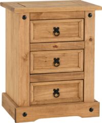 Corona 3 Drawer Bedside Chest Distressed Waxed Pine-0