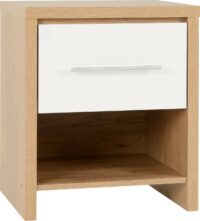 Seville 1 Drawer Bedside Cabinet White High Gloss/Light Oak Effect Veneer-0