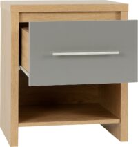 Seville 1 Drawer Bedside Cabinet Grey High Gloss/Light Oak Effect Veneer-0