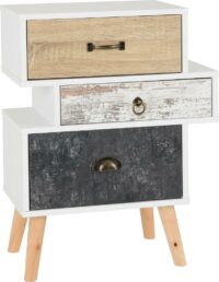 Nordic 3 Drawer Bedside Chest White/Distressed Effect-0