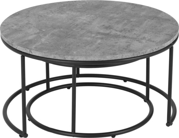 Athens Round Coffee Table Set Concrete Effect/Black-55384