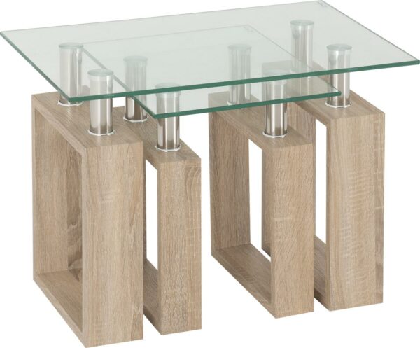 Milan Nest Of Tables Sonoma Oak Effect Veneer/Clear Glass/Silver-55308