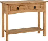 Corona 2 Drawer Console Table With Shelf Distressed Waxed Pine-0