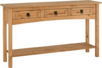 Corona 3 Drawer Console Table With Shelf Distressed Waxed Pine-0