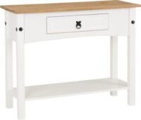 Corona 1 Drawer Console Table with Shelf White/Distressed Waxed Pine-0