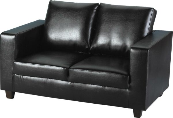 Tempo Two Seater Sofa-in-a-Box Black Faux Leather-0