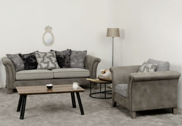 Grace 3 Seater Sofa Silver/Grey Fabric-54879