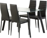 Abbey Dining Set Clear Glass/Black/Black Faux Leather-0