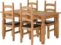 Corona 5' Dining Set Distressed Waxed Pine/Brown Faux Leather-0