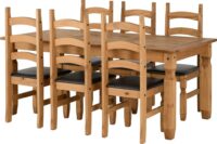 Corona 6' Dining Set Distressed Waxed Pine/Brown Faux Leather-0