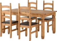 Corona Extending Dining Set(4 Chairs) Distressed Waxed Pine/Brown Faux Leather-0