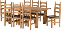 Corona Extending Dining Set(8 Chairs) Distressed Waxed Pine/Brown Faux Leather-0