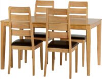 Logan Small Dining Set Oak Varnish/Brown Faux Leather-0