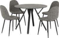 Athens Round Dining Set Concrete Effect/Black/Grey Faux Leather-0