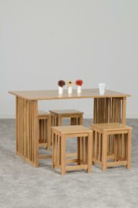 Richmond Foldaway Dining Set (4 Stools) Oak Varnish-0