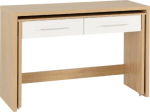 Seville 2 Drawer Slider Desk White High Gloss/Light Oak Effect Veneer-0
